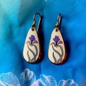 Laurel Burch Wild Iris Silver Vintage Dangle Earrings